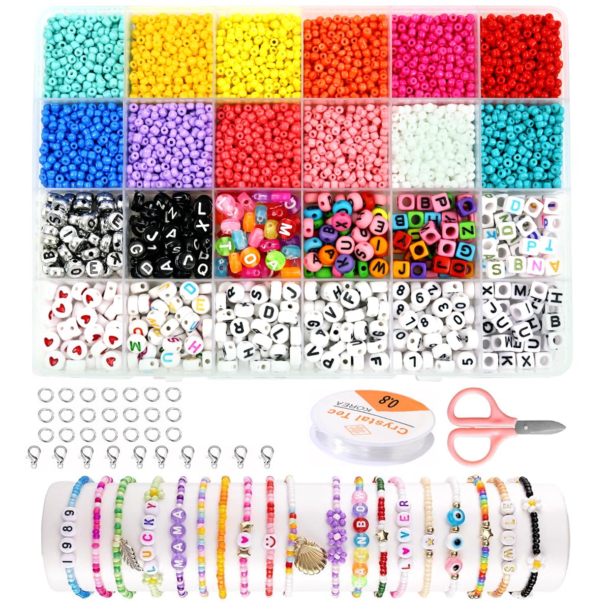 SANNIDHI Seed Beads Alphabet Beads for Jewellery Making, 12-Color 18000pcs Seed Beads, 10 Styles Letter Beads Number Beads Kit for Bracelet Making DIY Necklace, Beads for Kids Activity Women Girls SANNIDHI Seed Beads Alphabet Beads for Jewellery Making, 12-Color 18000pcs Seed Beads, 10 Styles Letter Beads Number Beads Kit for Bracelet Making DIY Necklace, Beads for Kids Activity Women Girls